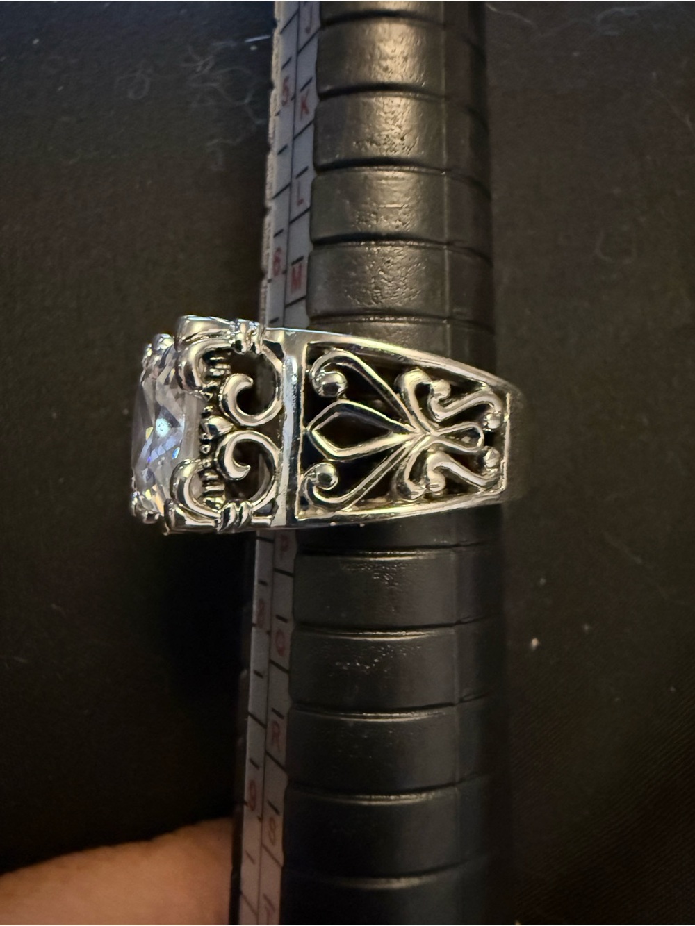 Sterling Silver Square-Cut Clear Stone Statement Ring - Picture 6 of 8